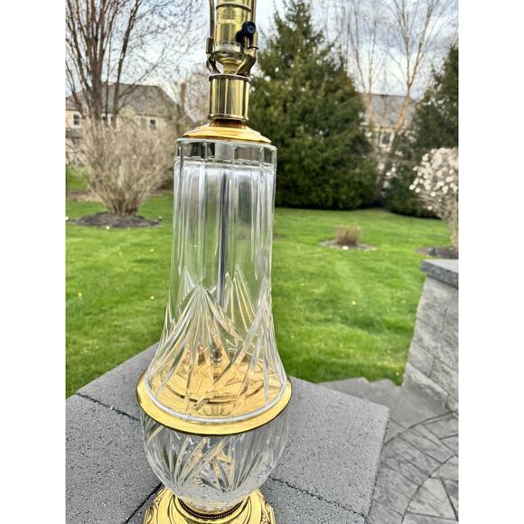 Vintage MCM Hollywood Regency Clear Cut Crystal Glass Brass Table Lamp 37” Tall - Picture 12 of 15